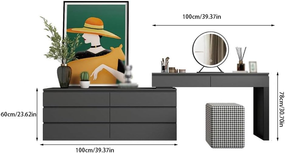 Vanity Desk Modern Minimalist Dressing Table and Cupboard Integrated Bedroom Small Desk Makeup Bedside Storage Cabinet(L200cm)