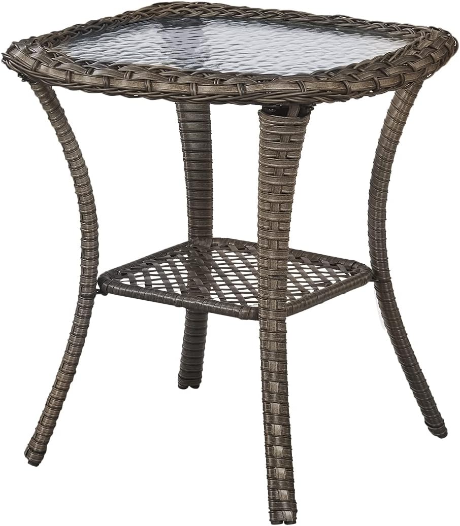 Rilyson Patio Tables Outdoor Coffee Table - Wicker Rattan Coffee Tables with 2-Tier Storage Shelf Side Table for Porch Deck Balcony Garden Outside Rectangle Brown