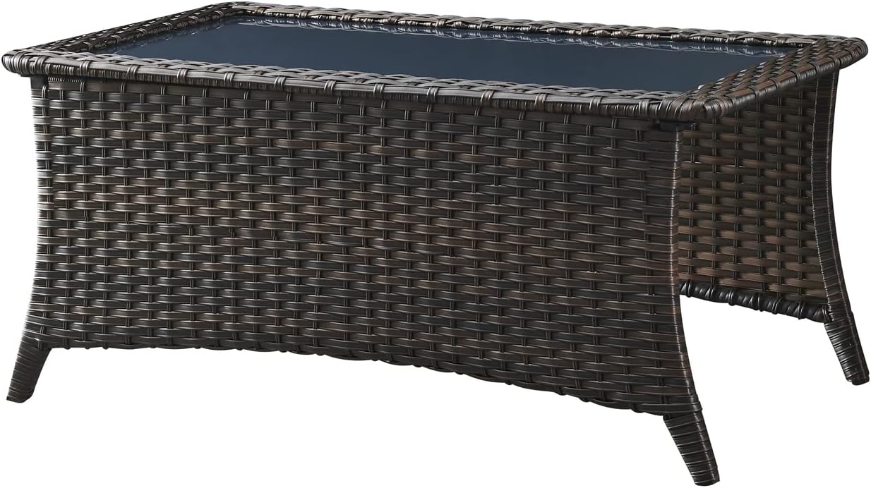 Rilyson Patio Tables Outdoor Coffee Table - Wicker Rattan Coffee Tables with 2-Tier Storage Shelf Side Table for Porch Deck Balcony Garden Outside Rectangle Brown