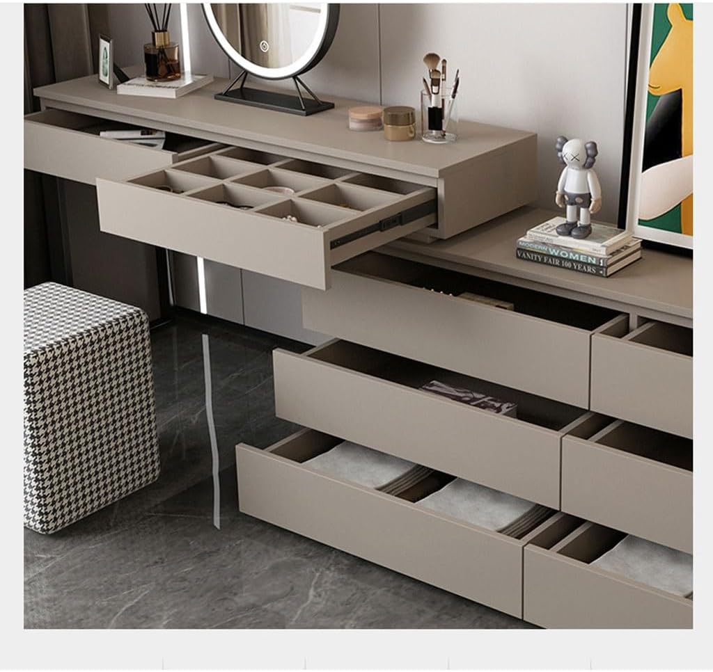 Vanity Desk Modern Minimalist Dressing Table and Cupboard Integrated Bedroom Small Desk Makeup Bedside Storage Cabinet(L200cm)