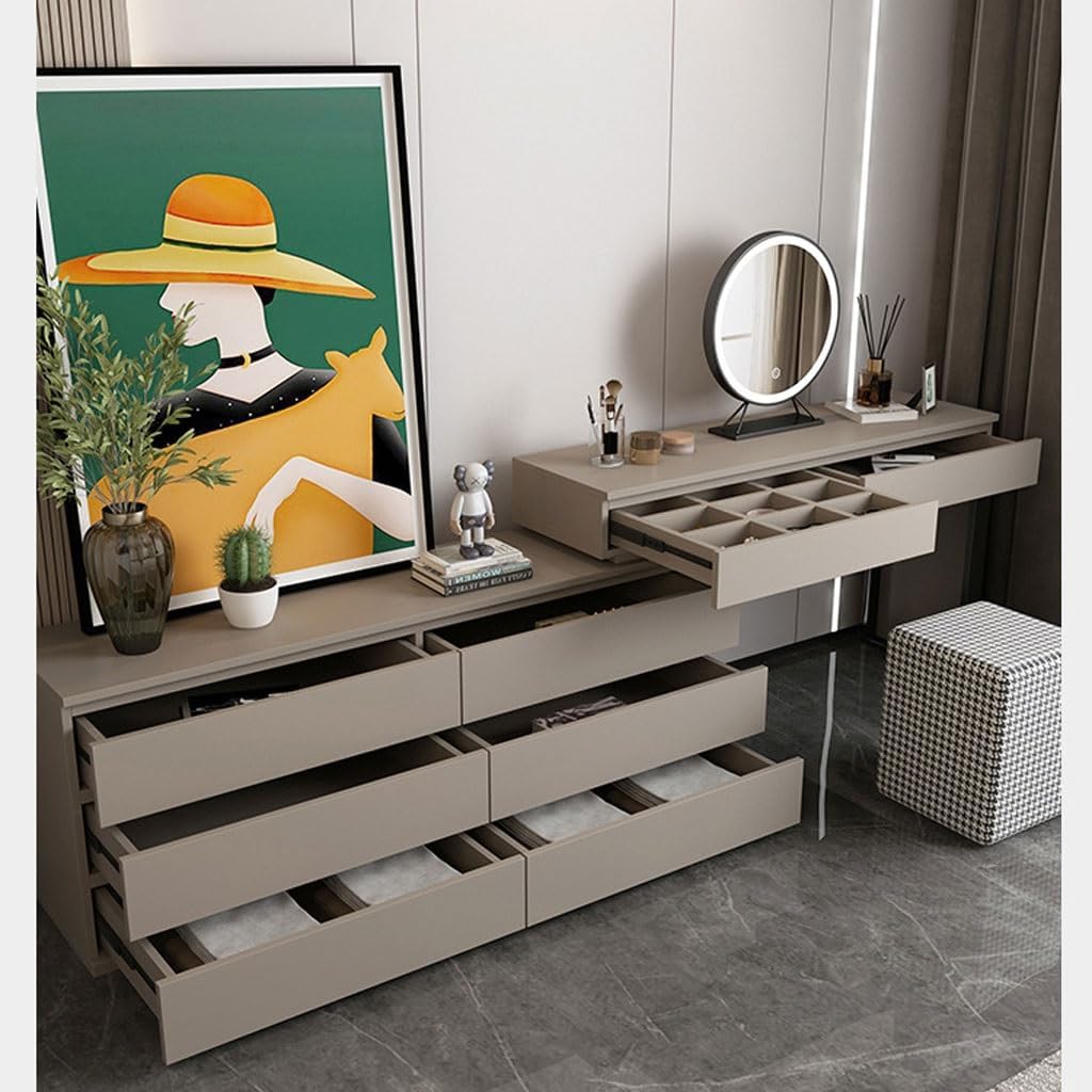 Vanity Desk Modern Minimalist Dressing Table and Cupboard Integrated Bedroom Small Desk Makeup Bedside Storage Cabinet(L200cm)