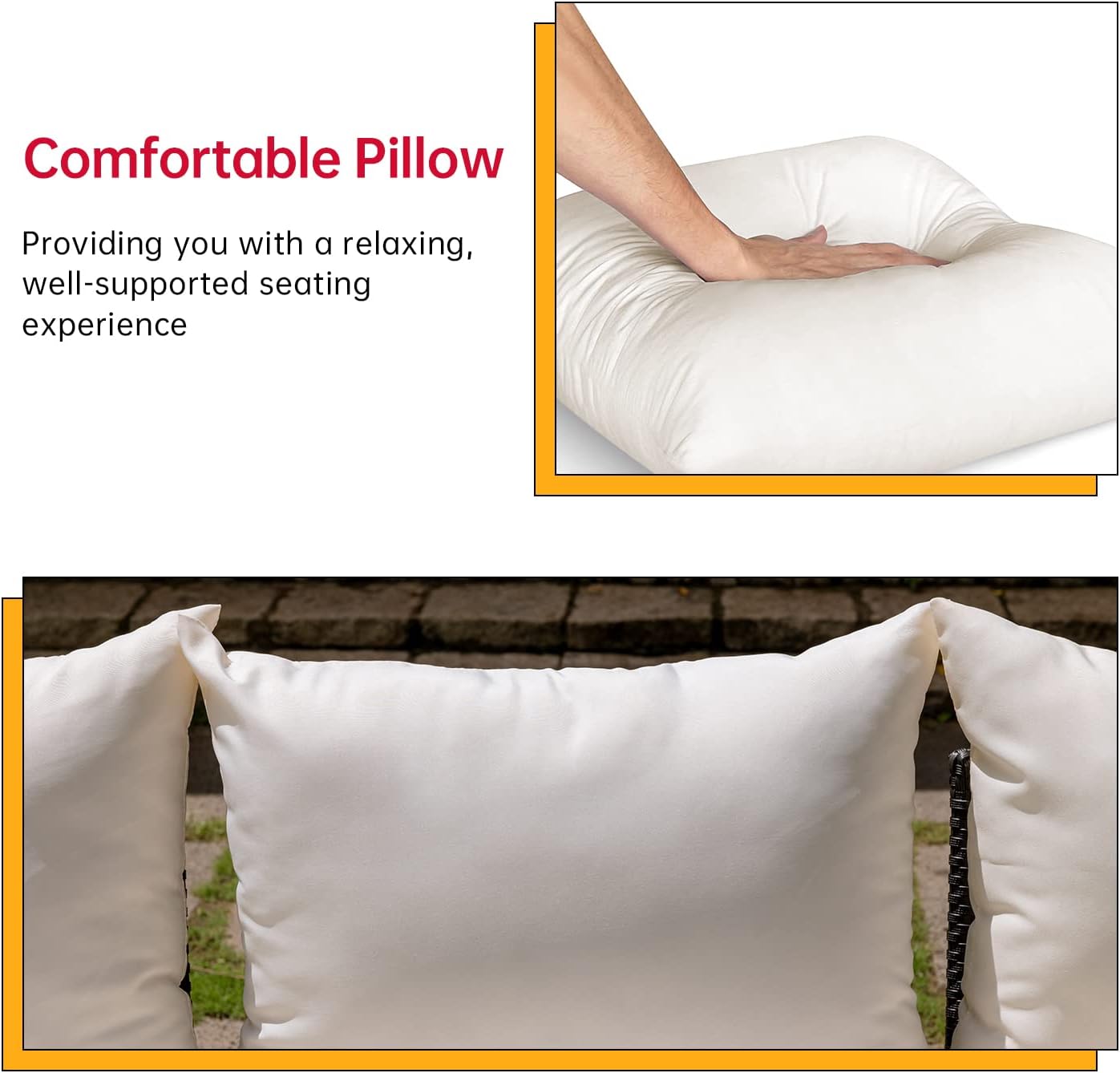 5 Pieces Patio Furniture Sets Outdoor Sectional Sofa Rattan Chair Wicker Conversation Set for Outdoor Backyard Porch Poolside Balcony Garden Furniture with Coffee Table,Khaki Cushion