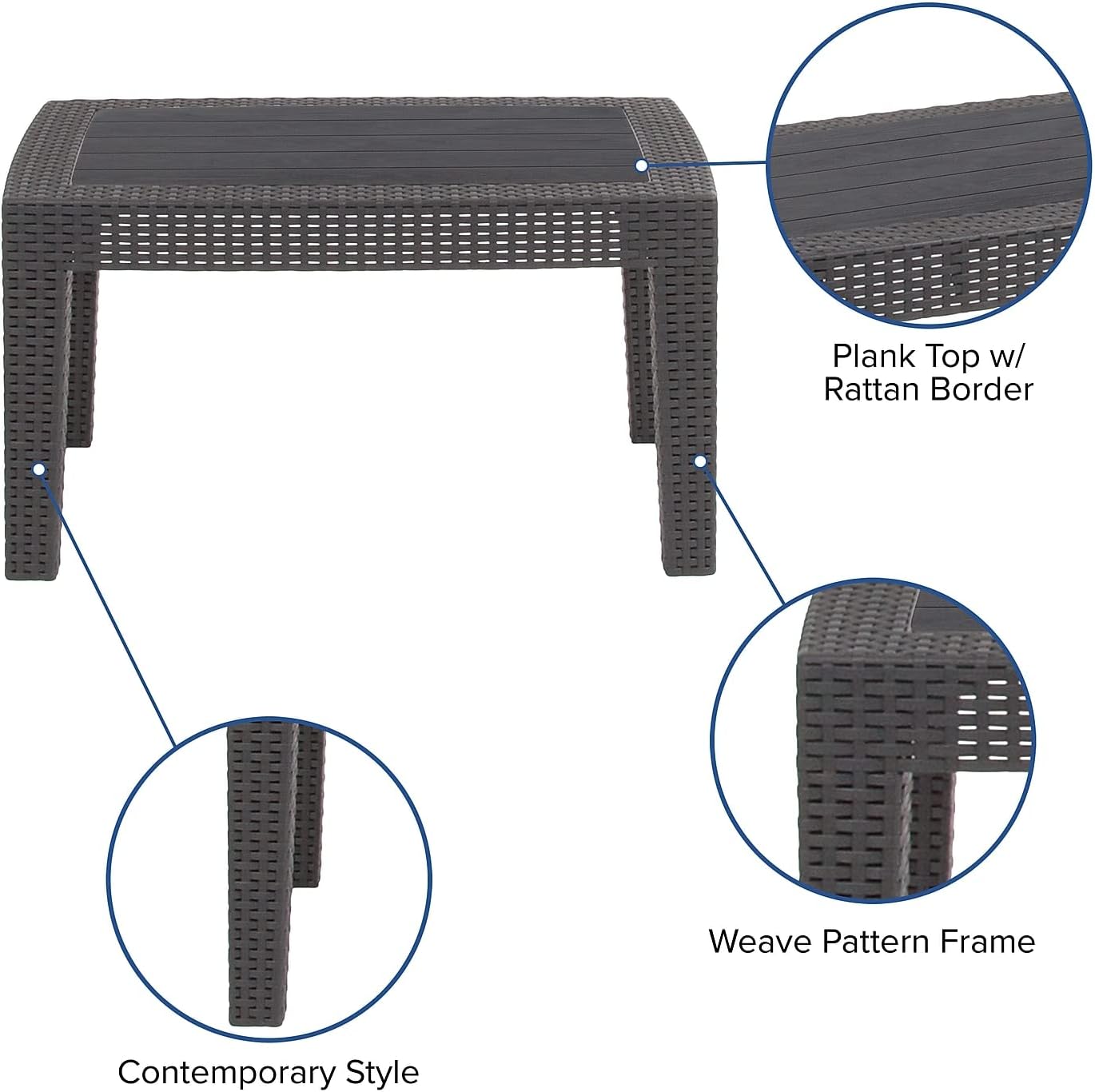 Flash Furniture Seneca Dark Gray Faux Rattan Coffee Table