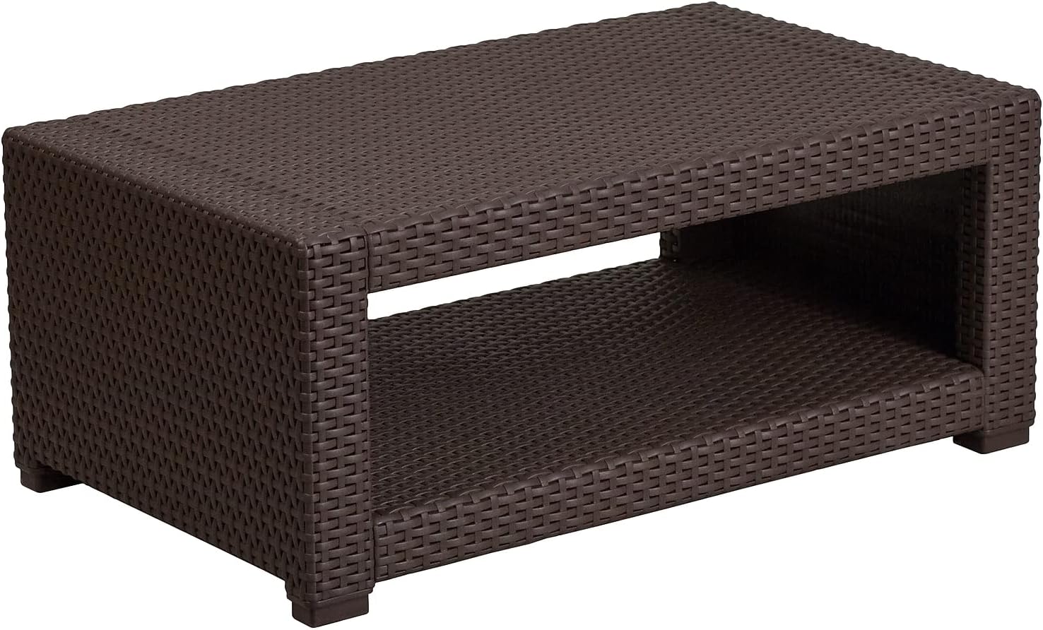 Flash Furniture Seneca Indoor/Outdoor Chocolate Brown Faux Rattan Coffee Table with Open Storage
