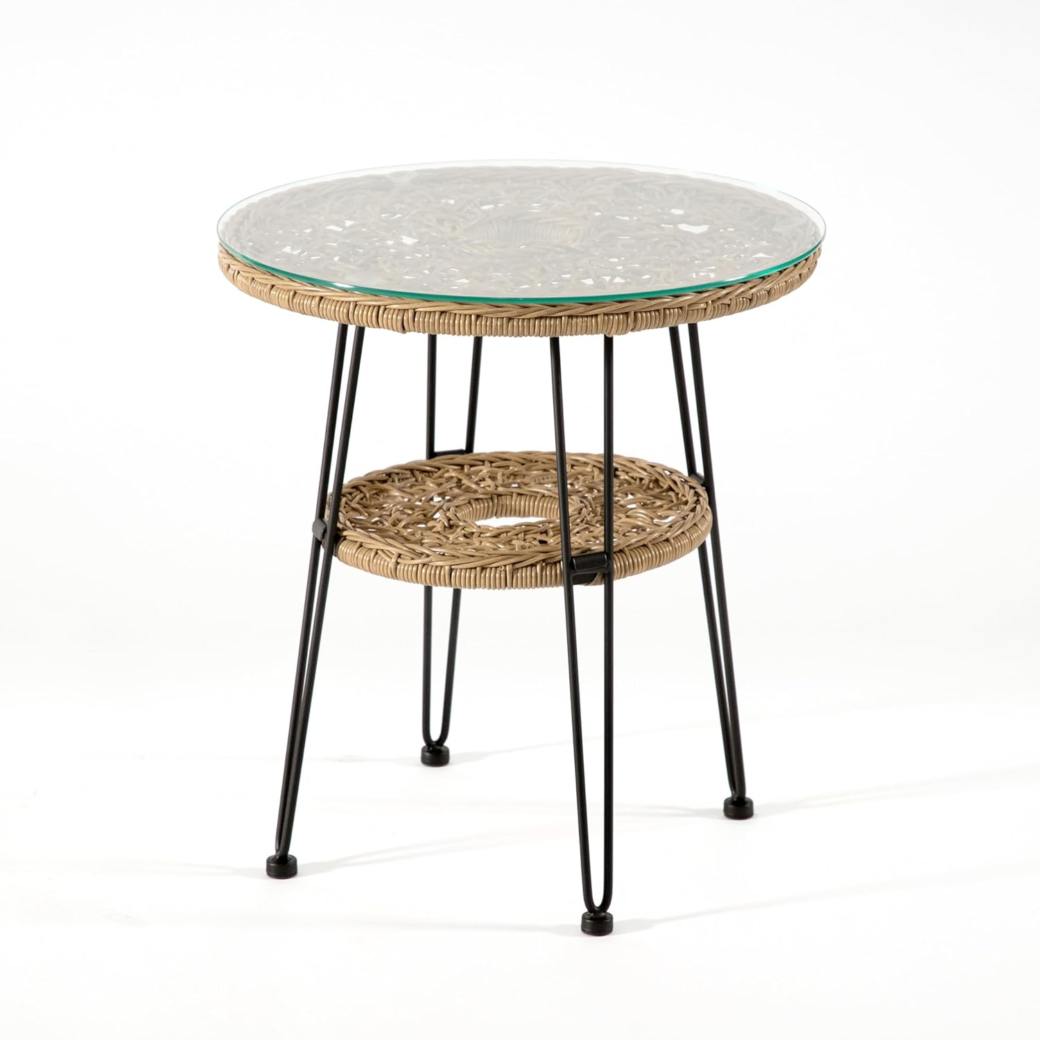 Furniture of America Ysar Boho Rattan Round Coffee Table Outdoor with Metal Frame, All-Weather and Rust Resistant, Handcrafted Coastal Furniture for Patio, Poolside, Garden, Yard, Black