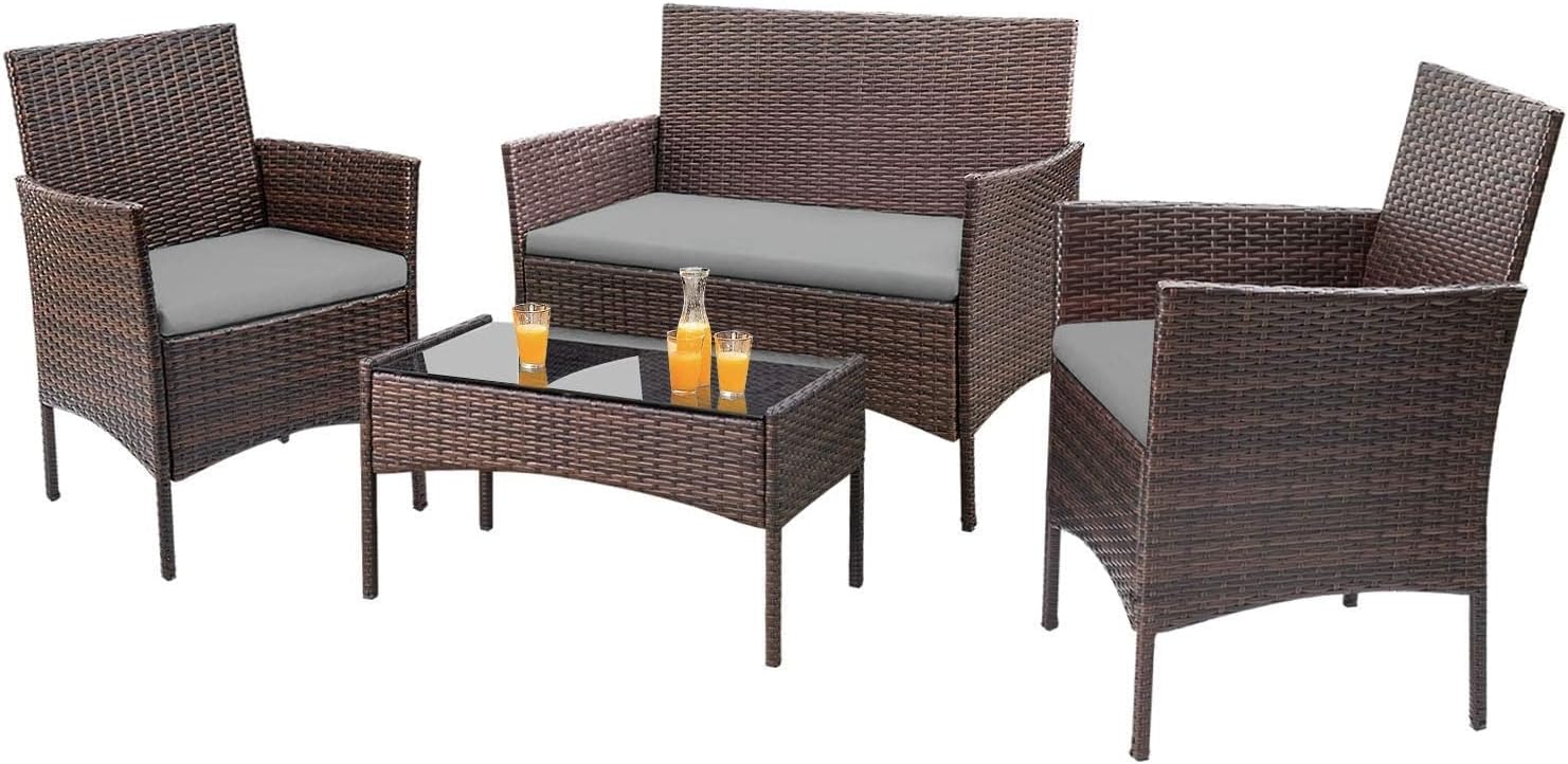 Homall 4 Pieces Outdoor Patio Furniture Sets Rattan Chair Wicker Set,Outdoor Indoor Use Backyard Porch Garden Poolside Balcony Furniture (Brown and Beige)