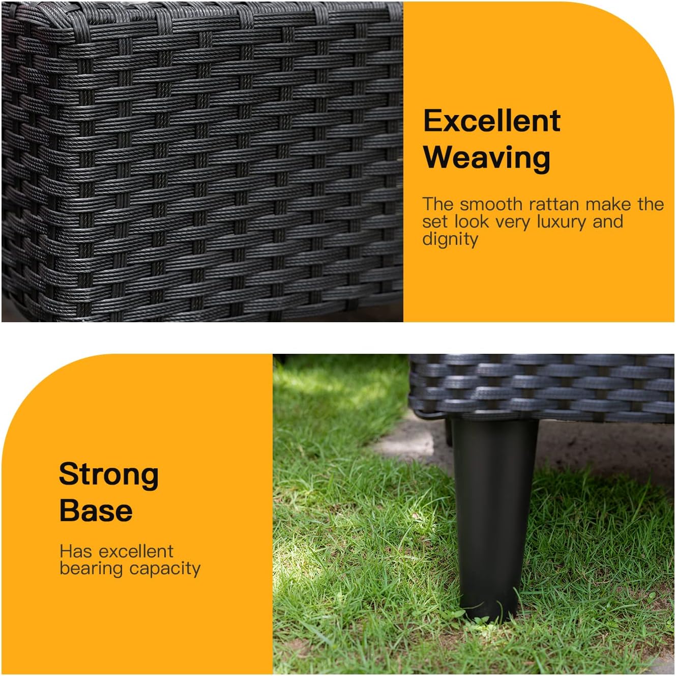 5 Pieces Patio Furniture Sets Outdoor Sectional Sofa Rattan Chair Wicker Conversation Set for Outdoor Backyard Porch Poolside Balcony Garden Furniture with Coffee Table,Khaki Cushion