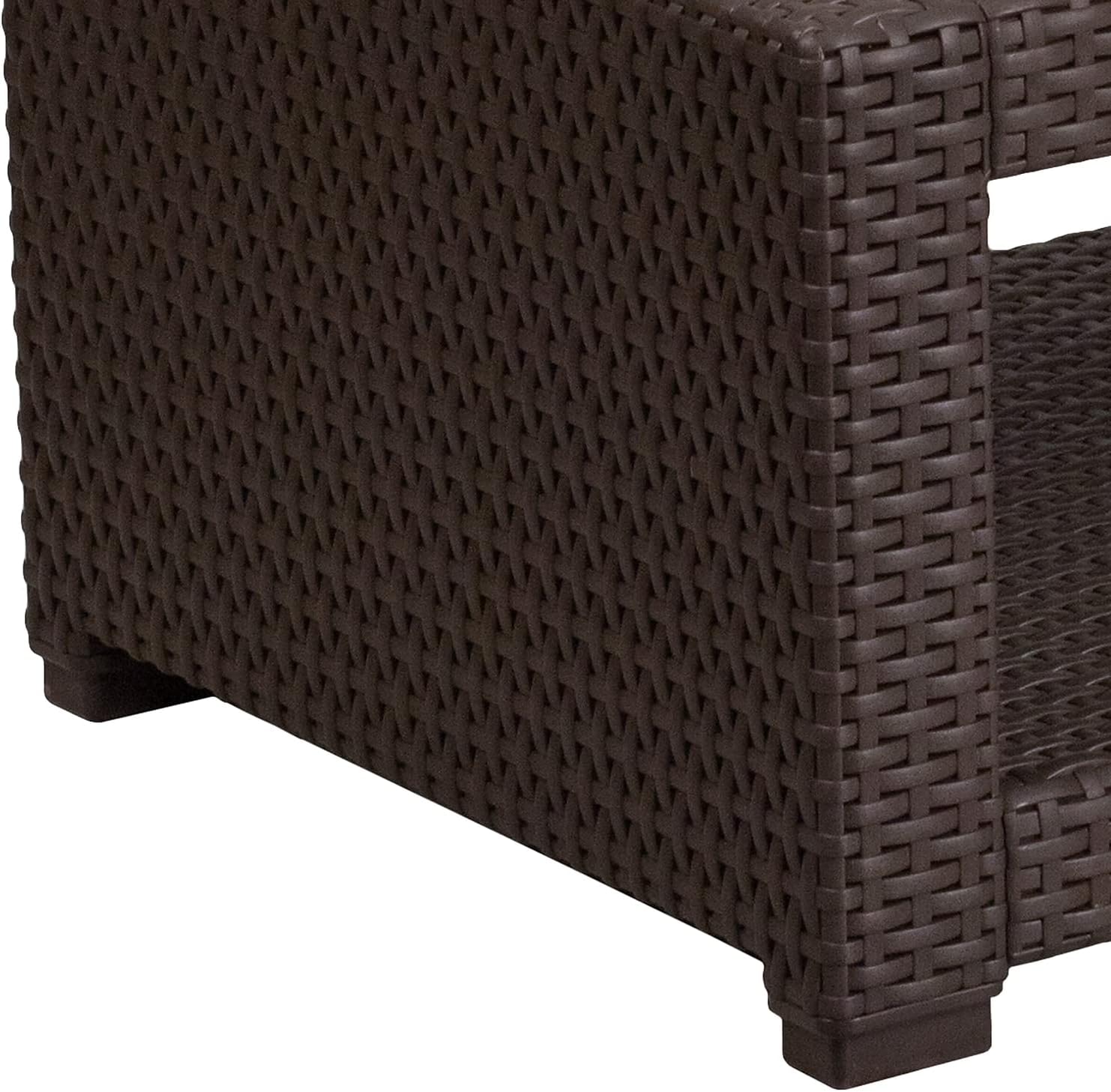 Flash Furniture Seneca Indoor/Outdoor Chocolate Brown Faux Rattan Coffee Table with Open Storage
