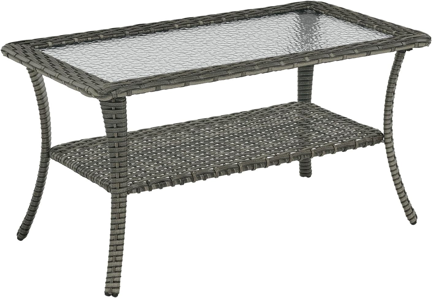 Rilyson Patio Tables Outdoor Coffee Table - Wicker Rattan Coffee Tables with 2-Tier Storage Shelf Side Table for Porch Deck Balcony Garden Outside Rectangle Brown