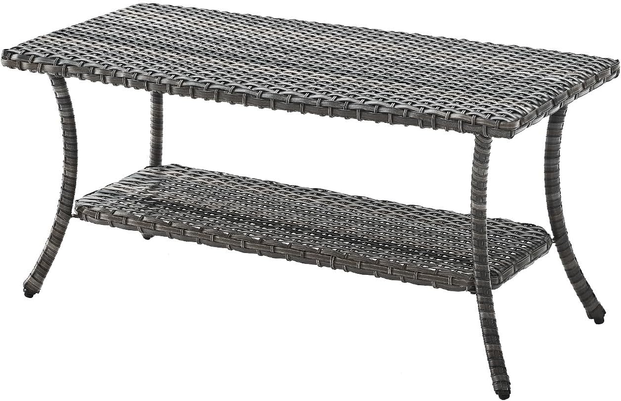 Rilyson Patio Tables Outdoor Coffee Table - Wicker Rattan Coffee Tables with 2-Tier Storage Shelf Side Table for Porch Deck Balcony Garden Outside Rectangle Brown