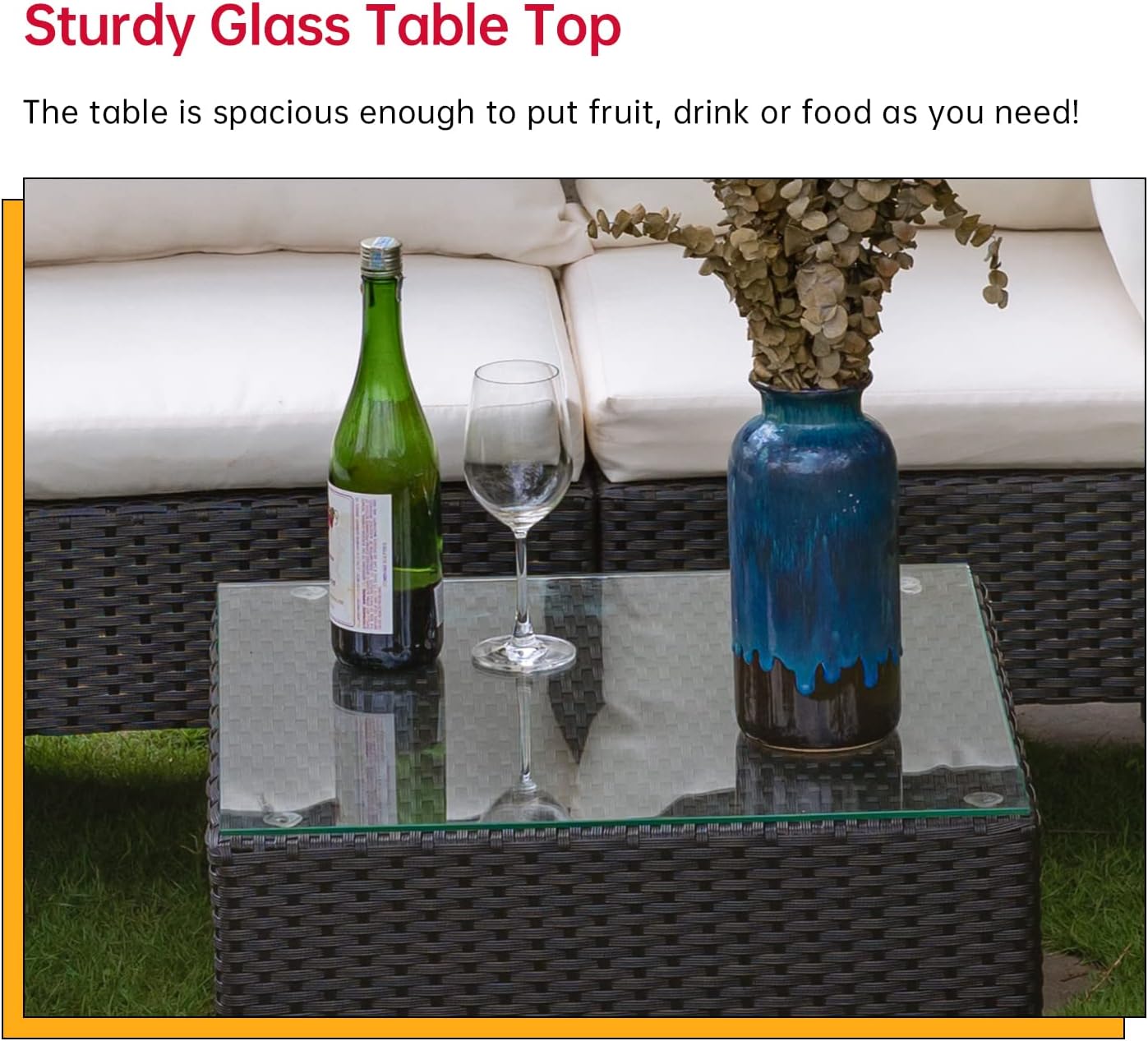 5 Pieces Patio Furniture Sets Outdoor Sectional Sofa Rattan Chair Wicker Conversation Set for Outdoor Backyard Porch Poolside Balcony Garden Furniture with Coffee Table,Khaki Cushion