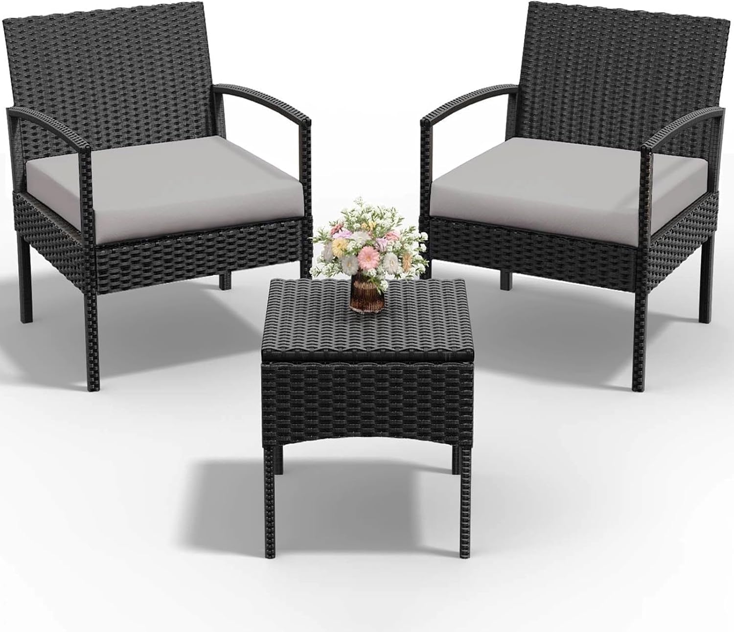 PROHIKER 4 Piece Outdoor Wicker Patio Conversation Furniture Set, Rattan Chair Wicker Sofa Garden Conversation Sets with Cushion and Glass Table for Yard Pool or Backyard