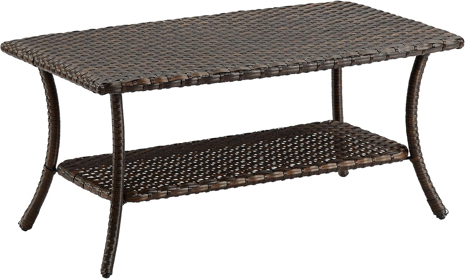 Rilyson Patio Tables Outdoor Coffee Table - Wicker Rattan Coffee Tables with 2-Tier Storage Shelf Side Table for Porch Deck Balcony Garden Outside Rectangle Brown