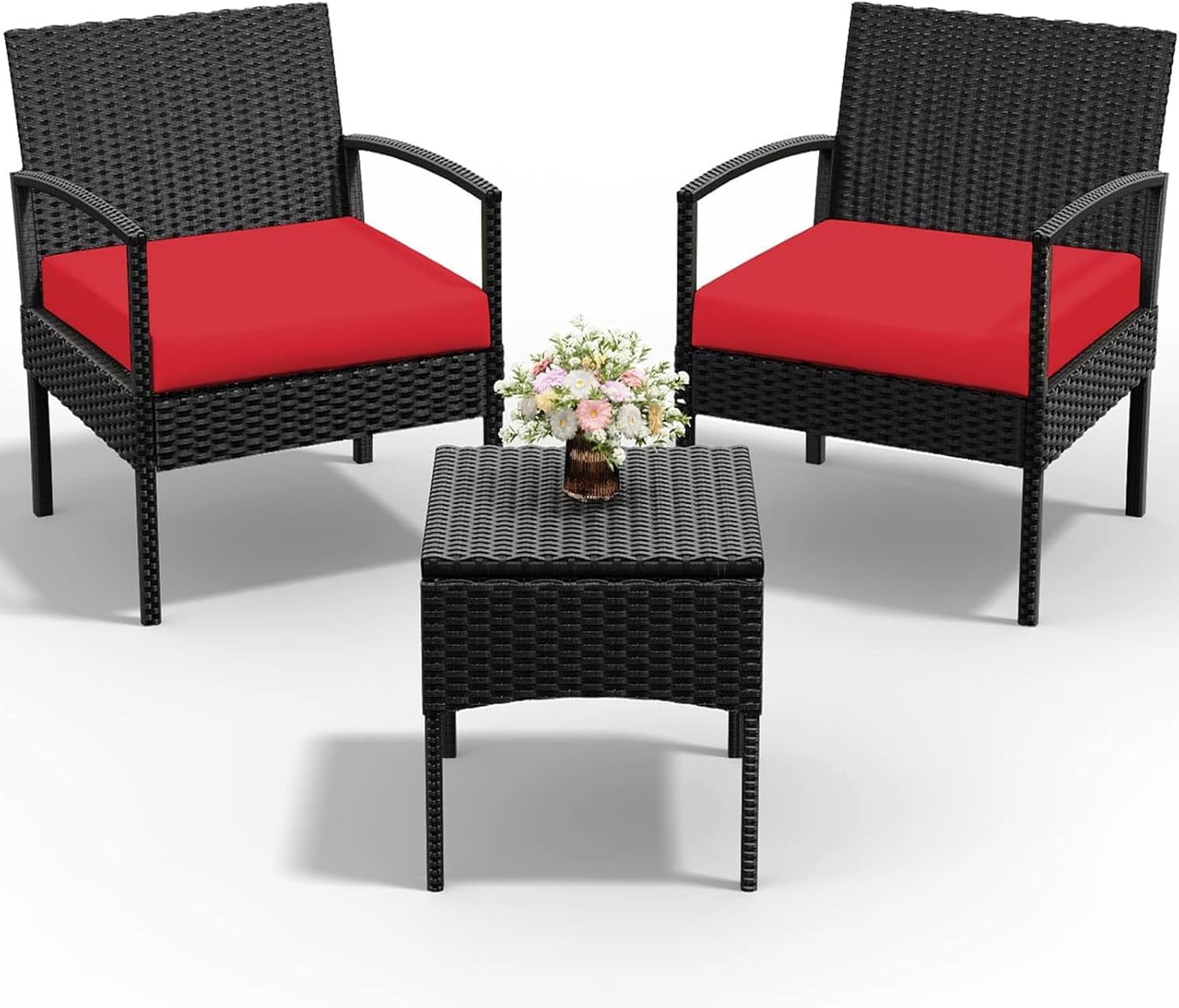 PROHIKER 4 Piece Outdoor Wicker Patio Conversation Furniture Set, Rattan Chair Wicker Sofa Garden Conversation Sets with Cushion and Glass Table for Yard Pool or Backyard