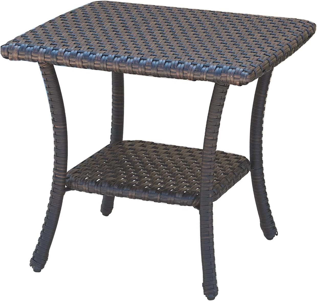 Rilyson Patio Tables Outdoor Coffee Table - Wicker Rattan Coffee Tables with 2-Tier Storage Shelf Side Table for Porch Deck Balcony Garden Outside Rectangle Brown