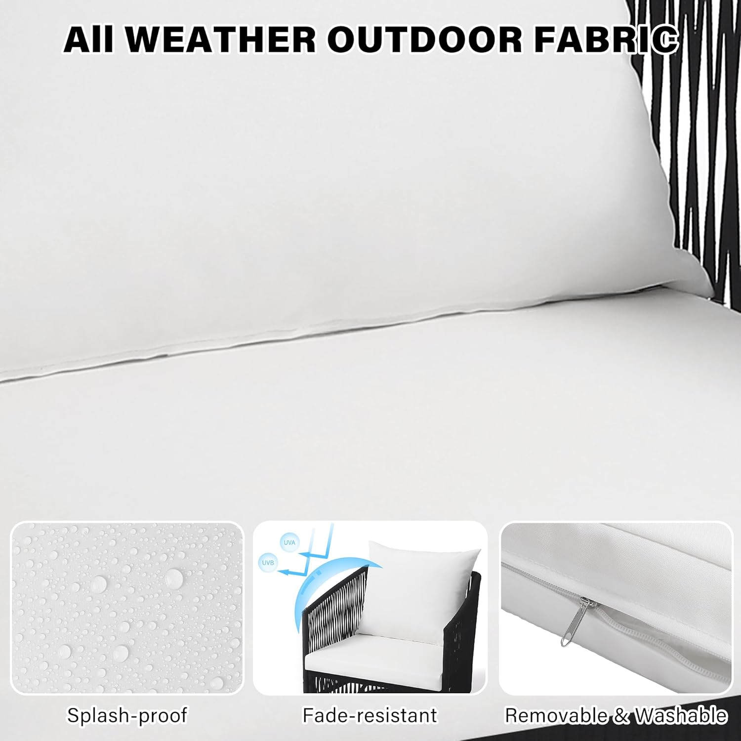 UIXE 3 Pieces Patio Swivel Chairs Outdoor Bistro Set, PE Wicker Rope Outdoor Furniture Black Rattan Patio Sofa Conversation Sets with Coffee Table & Beige Cushions