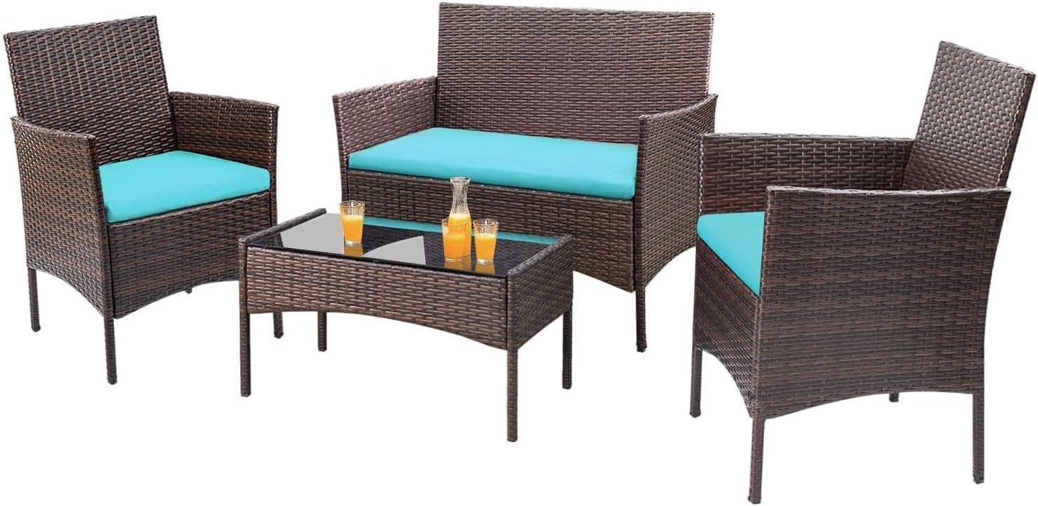 Homall 4 Pieces Outdoor Patio Furniture Sets Rattan Chair Wicker Set,Outdoor Indoor Use Backyard Porch Garden Poolside Balcony Furniture (Brown and Beige)