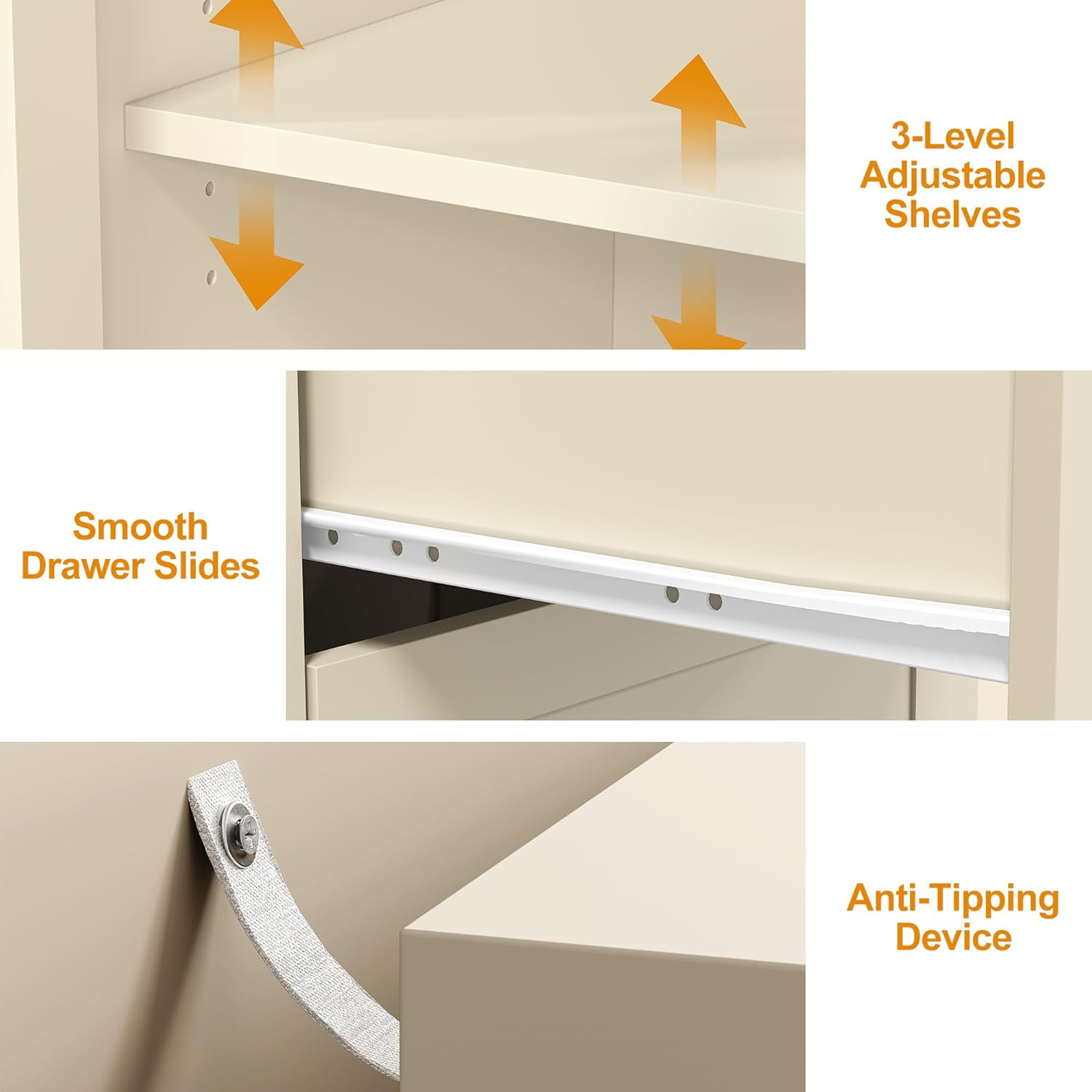 RoyalCraft 59” Large Makeup Vanity Desk, Beige L Shaped Corner Vanity Table with 3 Drawer & 2 Door, Modern Extendable Dressing Table, Vanity Dresser Combo for Bedroom, Dressing Room (Without Mirror)