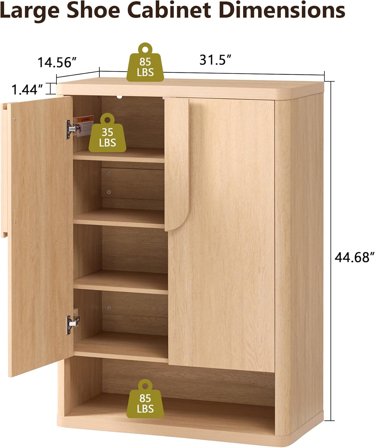 Shoe Cabinet 44" Tall Large Shoe Storage Organizer Modern Shoe Rack with Doors & 4 Shelves Minimalist Freestanding 5-Tier Shoe Storage Cabinet for Entryway Hallway Living Room, Natural, 1PC
