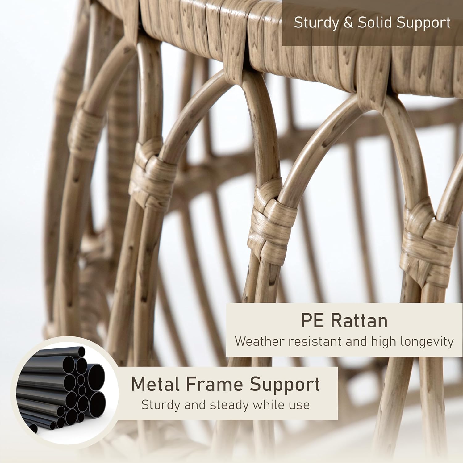 Furniture of America Ysar Boho Rattan Round Coffee Table Outdoor with 5mm Tempered Glass Top, All-Weather and Rust Resistant Patio Furniture