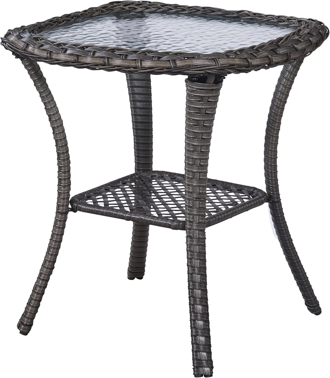 Rilyson Patio Tables Outdoor Coffee Table - Wicker Rattan Coffee Tables with 2-Tier Storage Shelf Side Table for Porch Deck Balcony Garden Outside Rectangle Brown