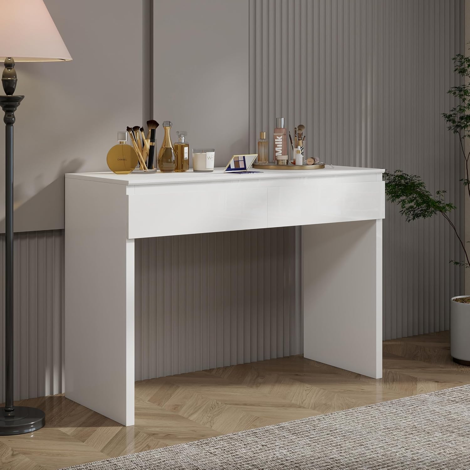 Modern Minimalist Two Drawer Dressing Table with Mirror and Storage Space, Suitable for bedrooms, Dressing Tables, and Offices