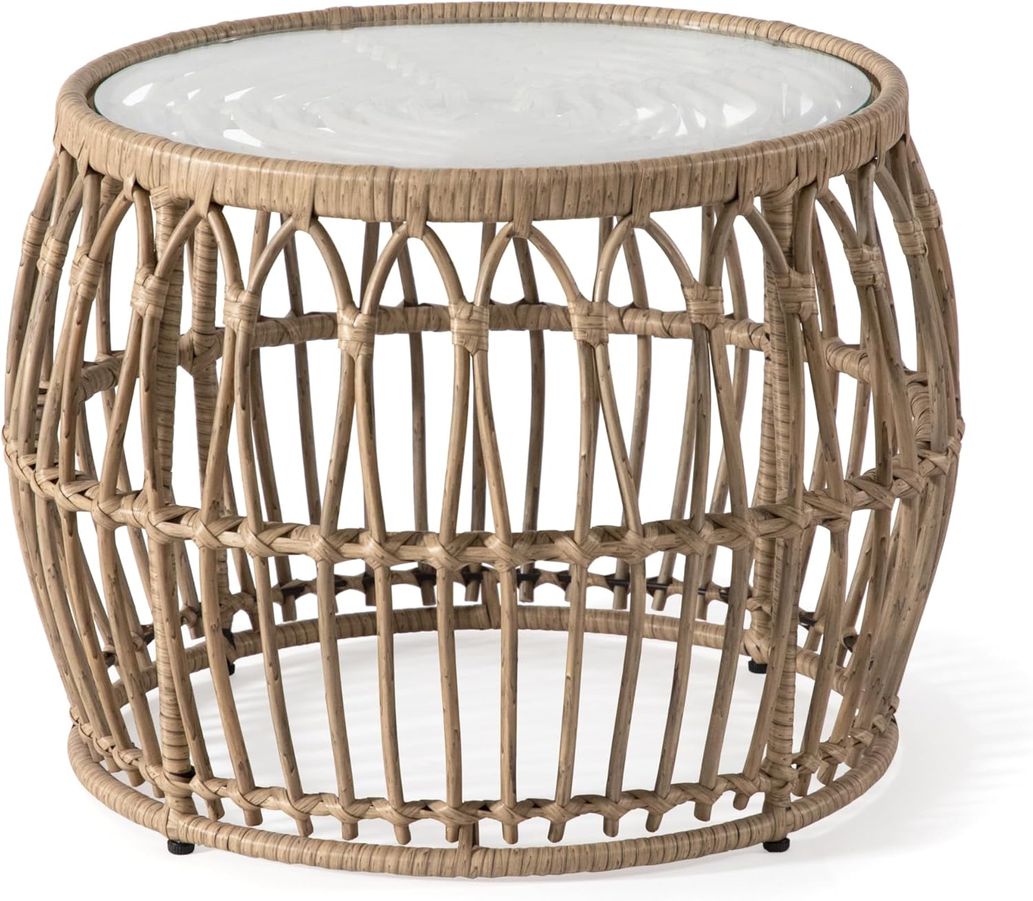 Furniture of America Ysar Boho Rattan Round Coffee Table Outdoor with Metal Frame, All-Weather and Rust Resistant, Handcrafted Coastal Furniture for Patio, Poolside, Garden, Yard, Black