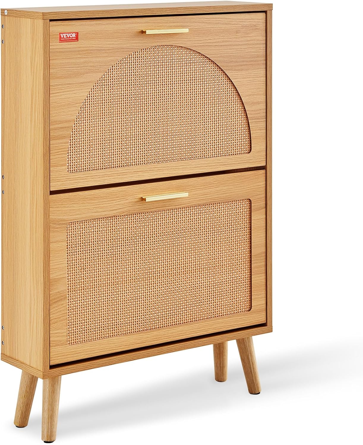 VEVOR Shoe Cabinet with 2 Flip Drawers, Shoe Storage Cabinet for Entryway, Free Standing Shoe Storage Organizer with Rattan Doors for Heels, Boots, Slippers in Hallway, Living Room