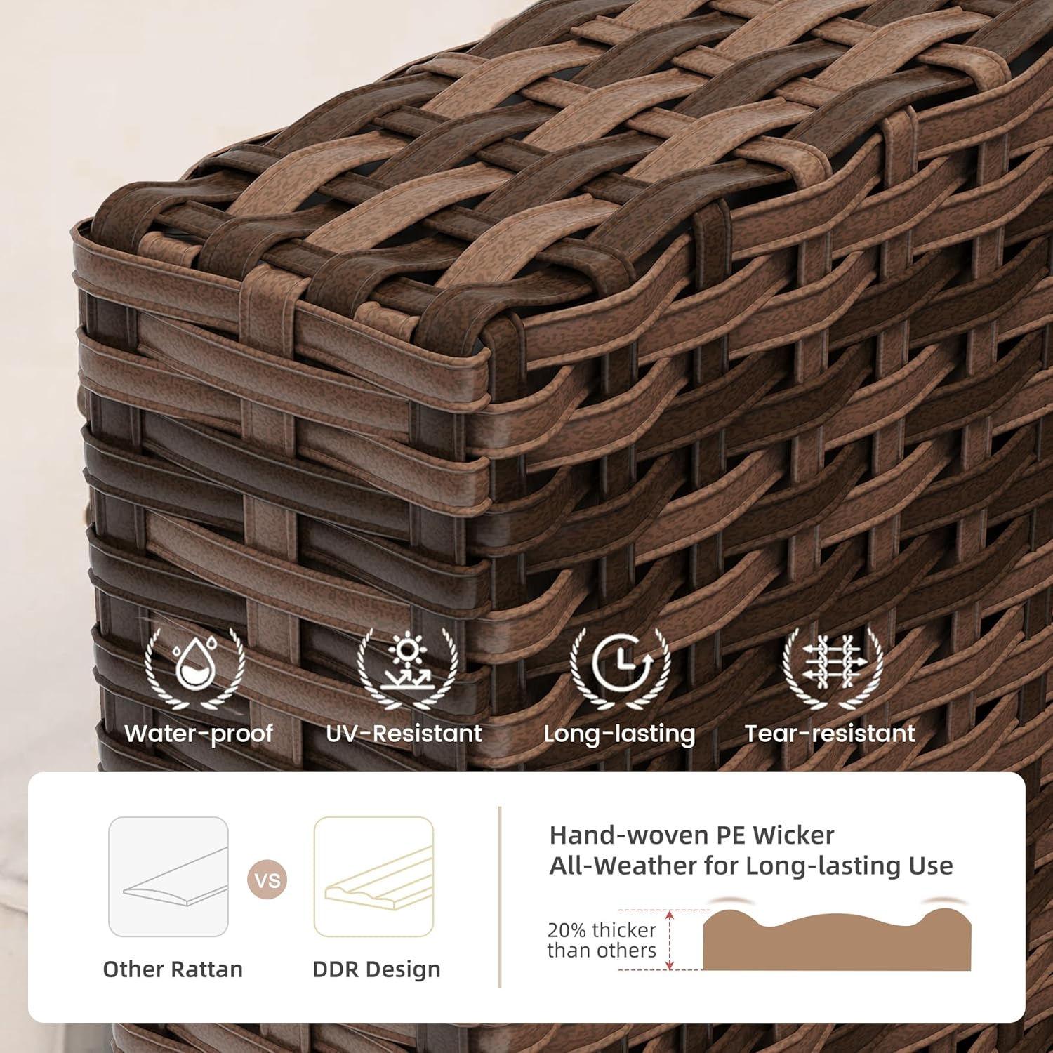 UDPATIO Patio Furniture Set, 5 Pieces Outdoor Conversation Sets with Rocking Swivel Chairs, Wicker Rattan Outdoor Sofa Set with Storage Table and Waterproof Covers for Backyard, Deck, Porch, Khaki