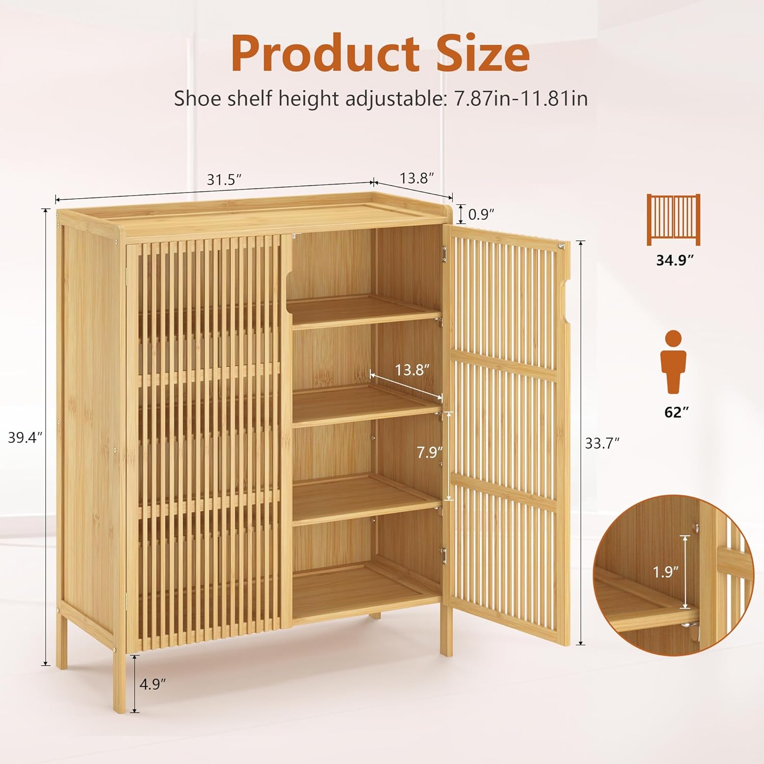 Shoe Cabinet with Doors Bamboo 5 Tiers Shoe Storage Cabinet for Entryway, 25 Pairs Wooden Shoe Cabinets, Modern Shoe Organizer Storage for Living Room, Bedroom, Hallway, Closet Nature