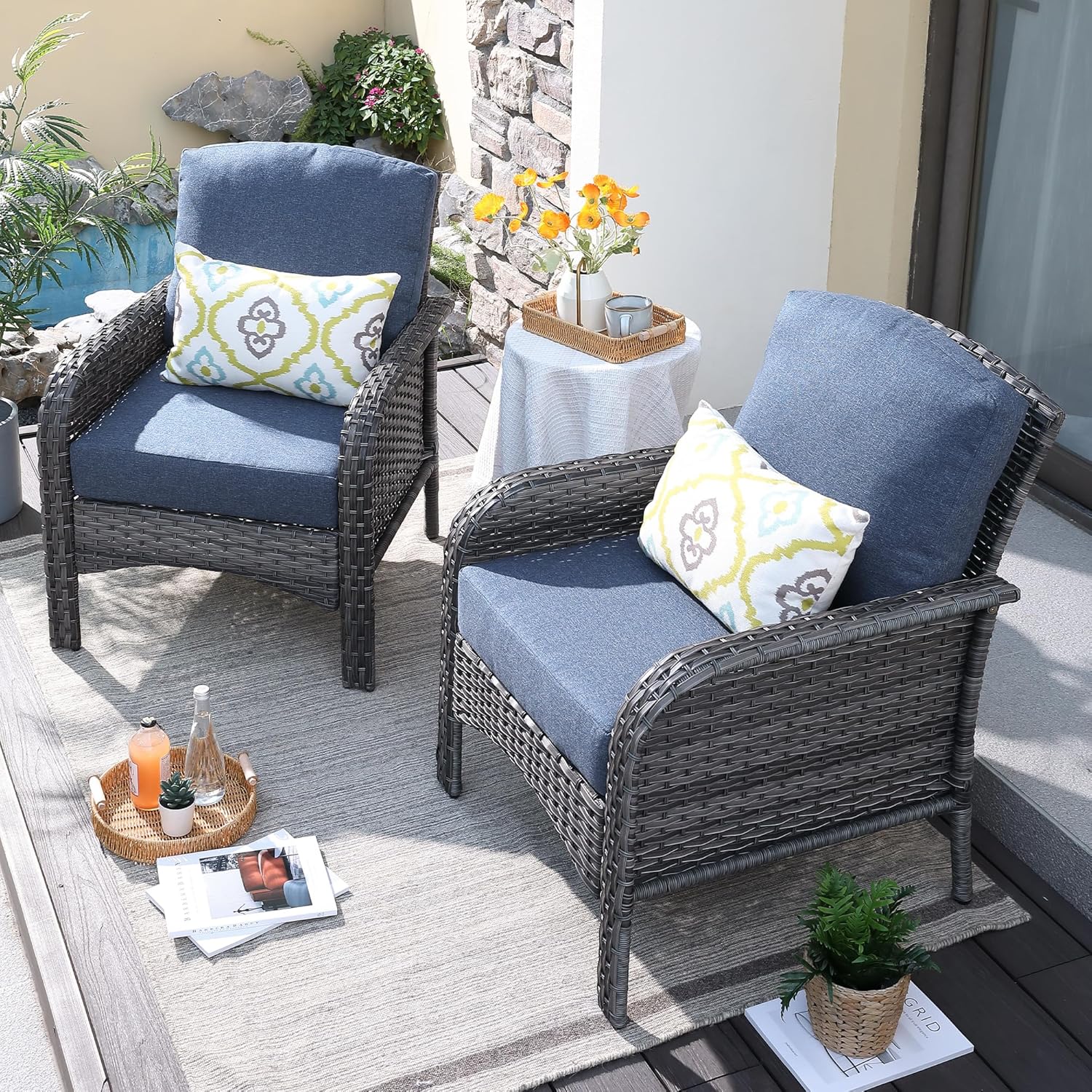 ovios 4 Pieces Patio Furniture Set, Outdoor Wicker Sofa with Coffee Table, Chairs, All Weather High Back Rattan Loveseat Couch with Comfy Cushions, Beige